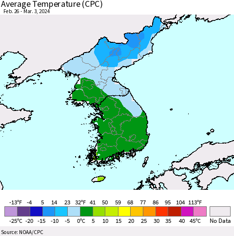 Korea Average Temperature (CPC) Thematic Map For 2/26/2024 - 3/3/2024