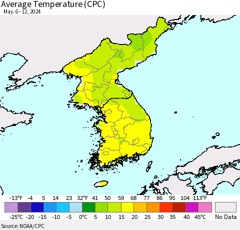 Korea Average Temperature (CPC) Thematic Map For 5/6/2024 - 5/12/2024