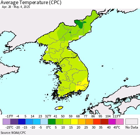 Korea Average Temperature (CPC) Thematic Map For 4/28/2025 - 5/4/2025