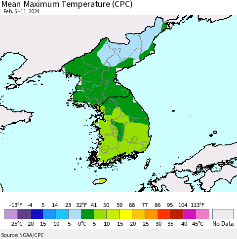 Korea Mean Maximum Temperature (CPC) Thematic Map For 2/5/2024 - 2/11/2024