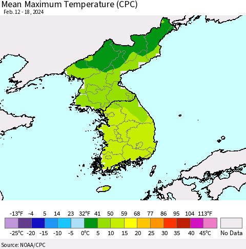 Korea Mean Maximum Temperature (CPC) Thematic Map For 2/12/2024 - 2/18/2024