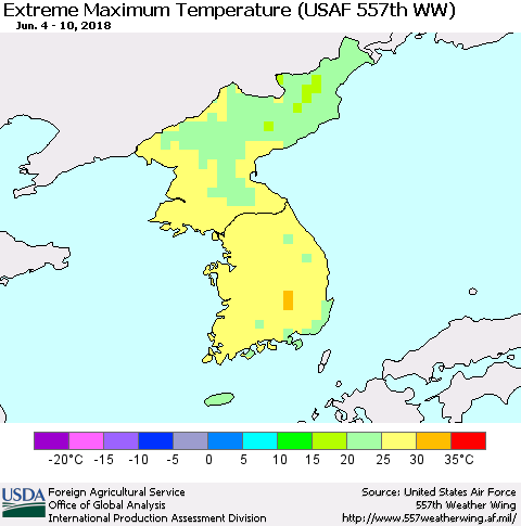 Korea Maximum Daily Temperature (USAF 557th WW) Thematic Map For 6/4/2018 - 6/10/2018