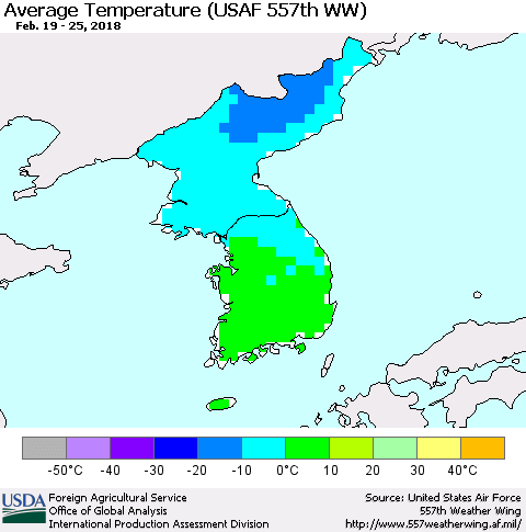 Korea Average Temperature (USAF 557th WW) Thematic Map For 2/19/2018 - 2/25/2018