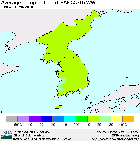 Korea Average Temperature (USAF 557th WW) Thematic Map For 5/14/2018 - 5/20/2018