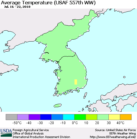 Korea Average Temperature (USAF 557th WW) Thematic Map For 7/16/2018 - 7/22/2018