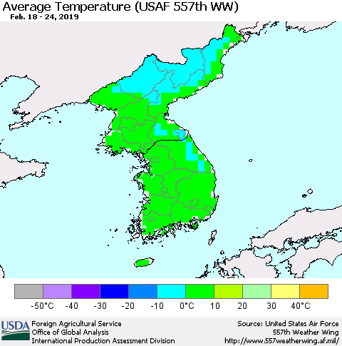Korea Average Temperature (USAF 557th WW) Thematic Map For 2/18/2019 - 2/24/2019