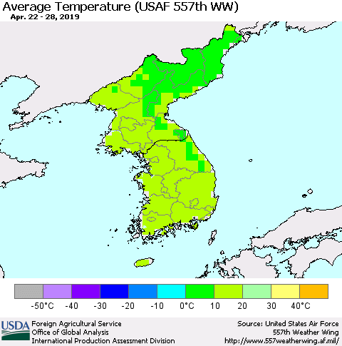 Korea Average Temperature (USAF 557th WW) Thematic Map For 4/22/2019 - 4/28/2019
