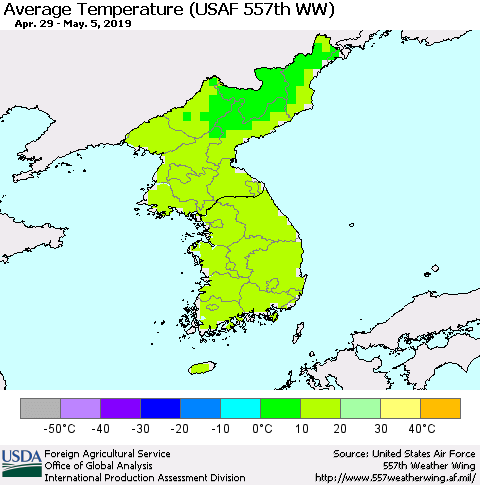 Korea Average Temperature (USAF 557th WW) Thematic Map For 4/29/2019 - 5/5/2019