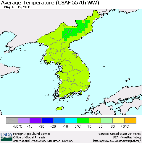 Korea Average Temperature (USAF 557th WW) Thematic Map For 5/6/2019 - 5/12/2019