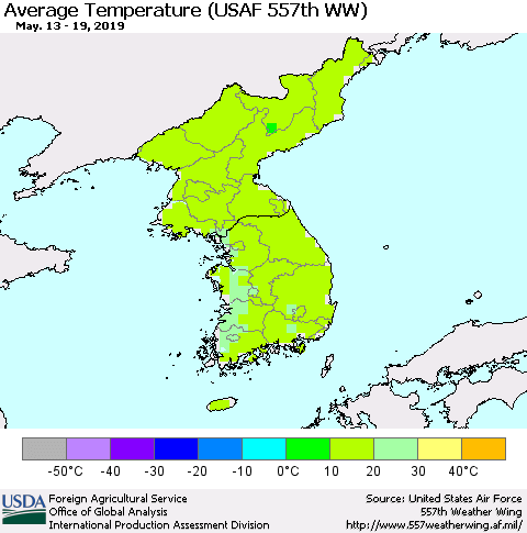 Korea Average Temperature (USAF 557th WW) Thematic Map For 5/13/2019 - 5/19/2019