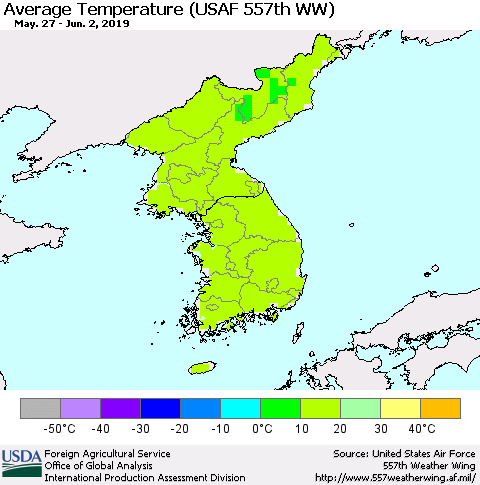 Korea Average Temperature (USAF 557th WW) Thematic Map For 5/27/2019 - 6/2/2019
