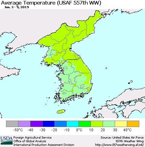 Korea Average Temperature (USAF 557th WW) Thematic Map For 6/3/2019 - 6/9/2019