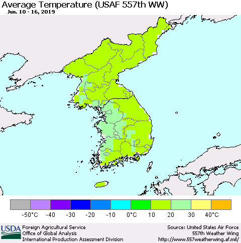 Korea Average Temperature (USAF 557th WW) Thematic Map For 6/10/2019 - 6/16/2019
