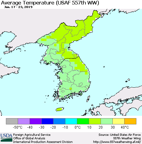 Korea Average Temperature (USAF 557th WW) Thematic Map For 6/17/2019 - 6/23/2019