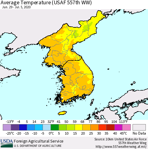 Korea Average Temperature (USAF 557th WW) Thematic Map For 6/29/2020 - 7/5/2020