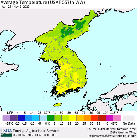 Korea Average Temperature (USAF 557th WW) Thematic Map For 4/25/2022 - 5/1/2022