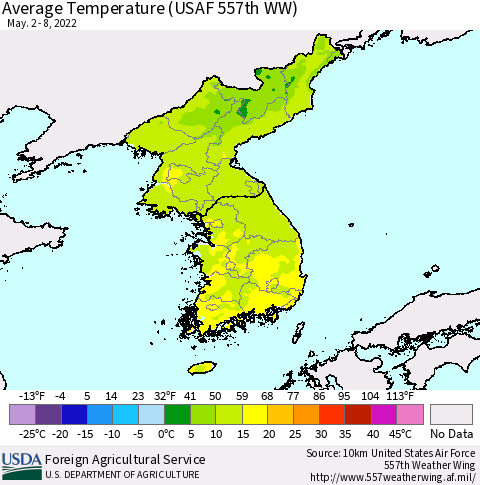 Korea Average Temperature (USAF 557th WW) Thematic Map For 5/2/2022 - 5/8/2022