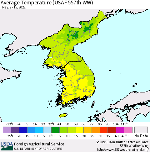 Korea Average Temperature (USAF 557th WW) Thematic Map For 5/9/2022 - 5/15/2022