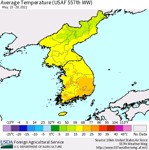 Korea Average Temperature (USAF 557th WW) Thematic Map For 5/23/2022 - 5/29/2022