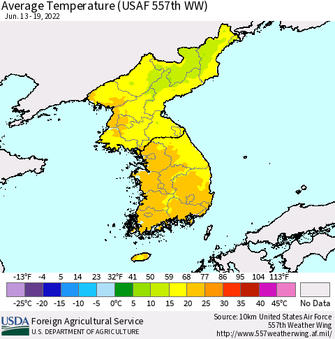 Korea Average Temperature (USAF 557th WW) Thematic Map For 6/13/2022 - 6/19/2022