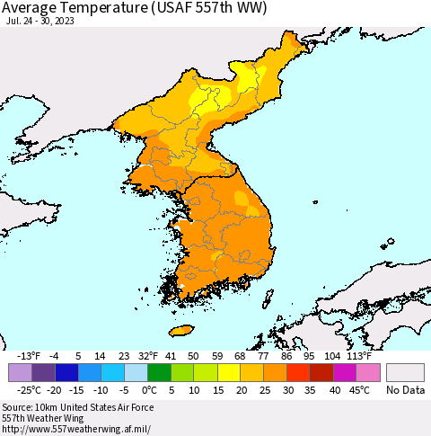 Korea Average Temperature (USAF 557th WW) Thematic Map For 7/24/2023 - 7/30/2023