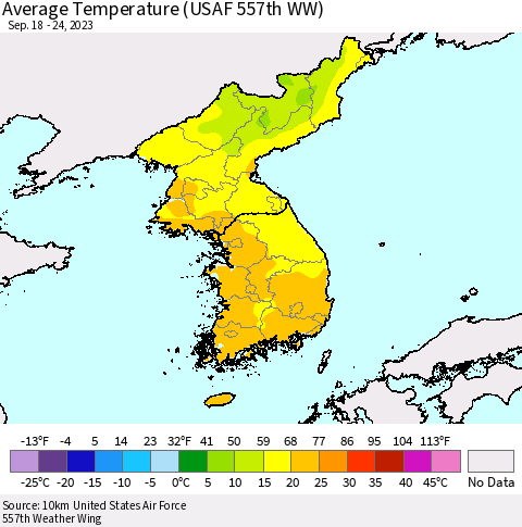Korea Average Temperature (USAF 557th WW) Thematic Map For 9/18/2023 - 9/24/2023
