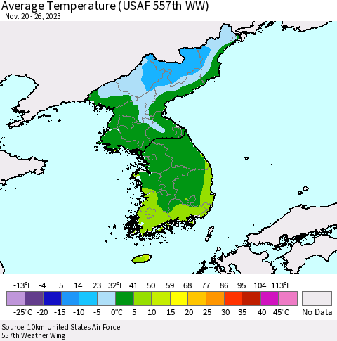 Korea Average Temperature (USAF 557th WW) Thematic Map For 11/20/2023 - 11/26/2023