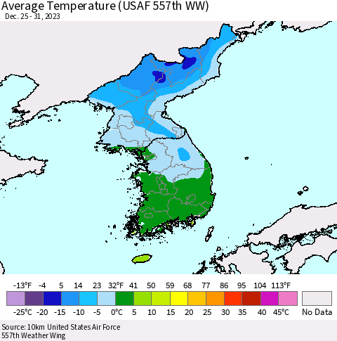 Korea Average Temperature (USAF 557th WW) Thematic Map For 12/25/2023 - 12/31/2023