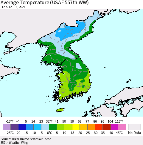 Korea Average Temperature (USAF 557th WW) Thematic Map For 2/12/2024 - 2/18/2024