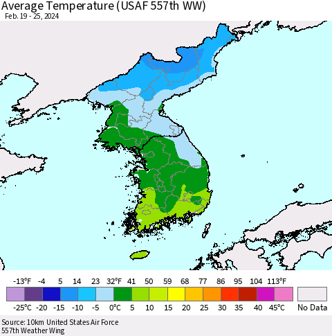 Korea Average Temperature (USAF 557th WW) Thematic Map For 2/19/2024 - 2/25/2024