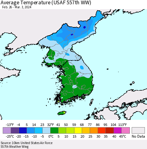 Korea Average Temperature (USAF 557th WW) Thematic Map For 2/26/2024 - 3/3/2024