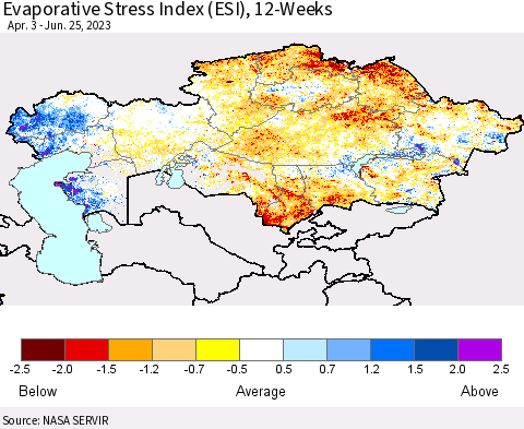 Kazakhstan Evaporative Stress Index (ESI), 12-Weeks Thematic Map For 6/19/2023 - 6/25/2023