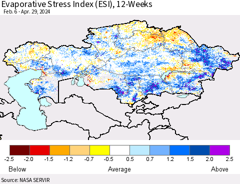 Kazakhstan Evaporative Stress Index (ESI), 12-Weeks Thematic Map For 4/29/2024 - 5/5/2024