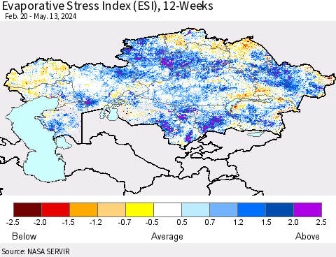 Kazakhstan Evaporative Stress Index (ESI), 12-Weeks Thematic Map For 5/13/2024 - 5/19/2024
