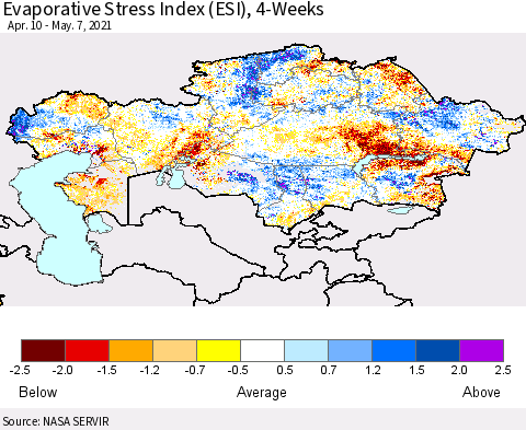 Kazakhstan Evaporative Stress Index (ESI), 4-Weeks Thematic Map For 5/3/2021 - 5/9/2021