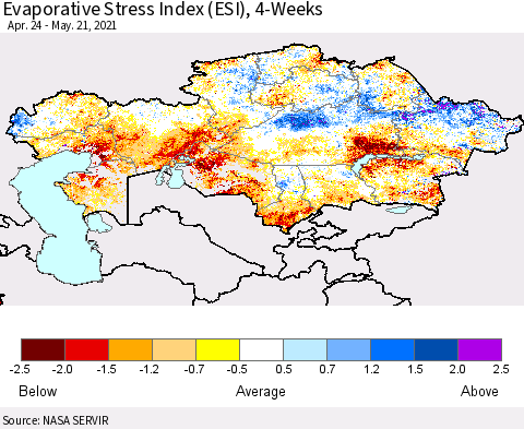 Kazakhstan Evaporative Stress Index (ESI), 4-Weeks Thematic Map For 5/17/2021 - 5/23/2021