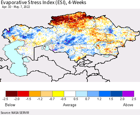 Kazakhstan Evaporative Stress Index (ESI), 4-Weeks Thematic Map For 5/2/2022 - 5/8/2022