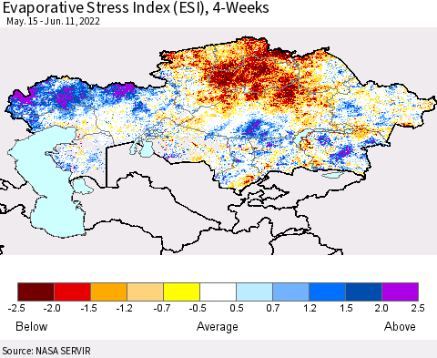 Kazakhstan Evaporative Stress Index (ESI), 4-Weeks Thematic Map For 6/6/2022 - 6/12/2022