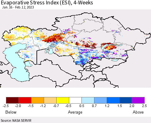 Kazakhstan Evaporative Stress Index (ESI), 4-Weeks Thematic Map For 2/6/2023 - 2/12/2023