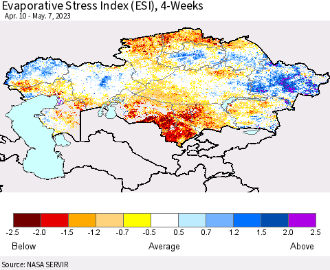 Kazakhstan Evaporative Stress Index (ESI), 4-Weeks Thematic Map For 5/1/2023 - 5/7/2023