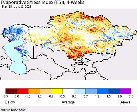 Kazakhstan Evaporative Stress Index (ESI), 4-Weeks Thematic Map For 6/5/2023 - 6/11/2023