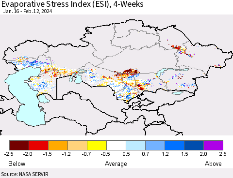 Kazakhstan Evaporative Stress Index (ESI), 4-Weeks Thematic Map For 2/12/2024 - 2/18/2024