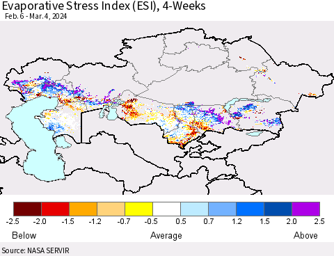 Kazakhstan Evaporative Stress Index (ESI), 4-Weeks Thematic Map For 3/4/2024 - 3/10/2024