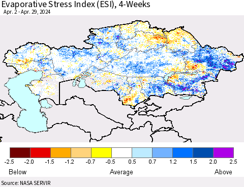 Kazakhstan Evaporative Stress Index (ESI), 4-Weeks Thematic Map For 4/29/2024 - 5/5/2024