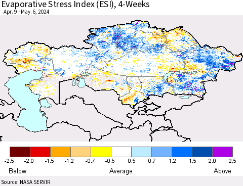 Kazakhstan Evaporative Stress Index (ESI), 4-Weeks Thematic Map For 5/6/2024 - 5/12/2024