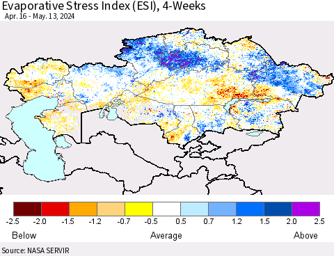 Kazakhstan Evaporative Stress Index (ESI), 4-Weeks Thematic Map For 5/13/2024 - 5/19/2024