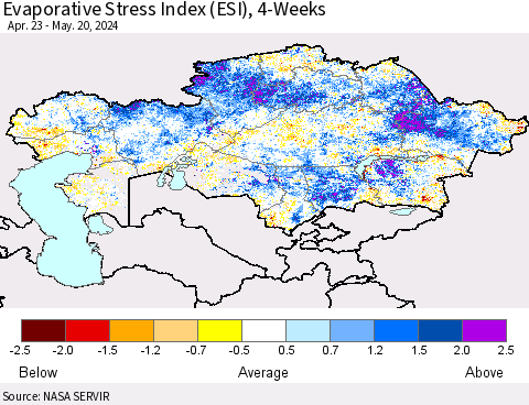 Kazakhstan Evaporative Stress Index (ESI), 4-Weeks Thematic Map For 5/20/2024 - 5/26/2024