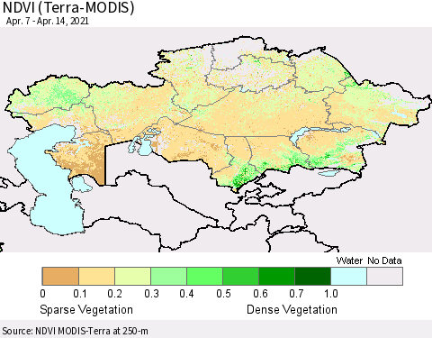 Kazakhstan NDVI (Terra-MODIS) Thematic Map For 4/7/2021 - 4/14/2021