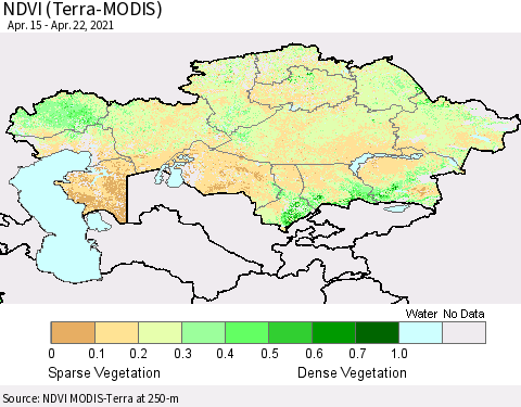 Kazakhstan NDVI (Terra-MODIS) Thematic Map For 4/15/2021 - 4/22/2021