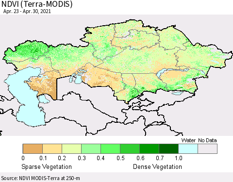 Kazakhstan NDVI (Terra-MODIS) Thematic Map For 4/23/2021 - 4/30/2021